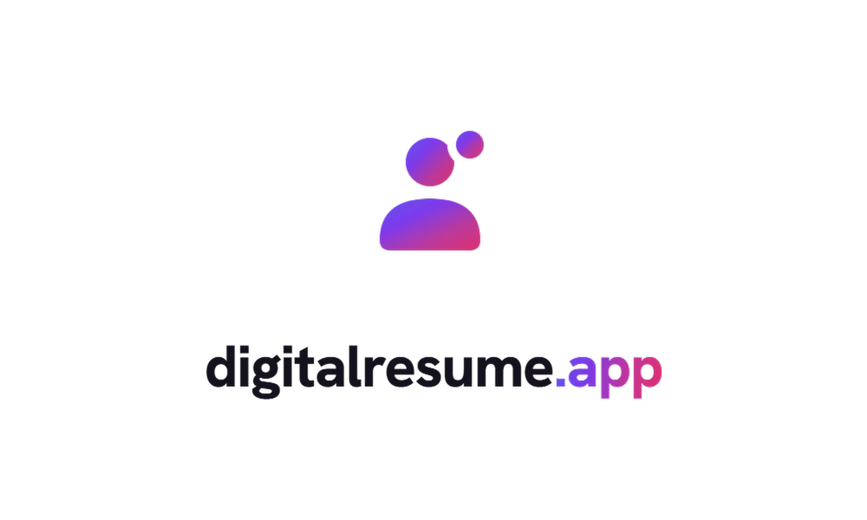 Digital resume app logo on a white background, featuring a purple-to-pink gradient icon above the text 'digitalresume.app' in black with a pink gradient 'app' suffix.