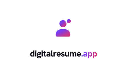 Digital resume app logo on a white background, featuring a purple-to-pink gradient icon above the text 'digitalresume.app' in black with a pink gradient 'app' suffix.